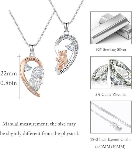 TUGHRA Mother and Daughter Necklaces Set 925 Sterling Silver Mom Daughter Pendant Necklace for 2 Dainty Matching Jewelry Gifts for Christmas Day Mothers Day Birthday in Saudi Arabia