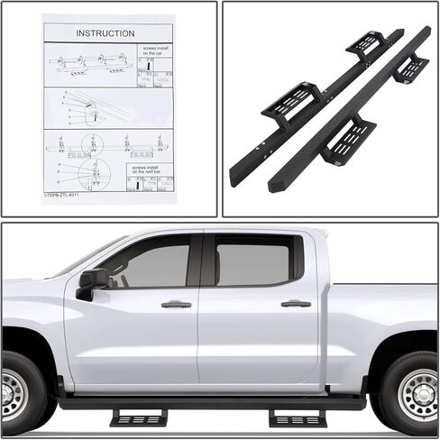 DNA MOTORING 6 Inch Wide Flat Running Boards Side Step Bars Compatible with 19-25 Silverado Sierra 1500/20-25 Silverado Sierra 2500 3500 Crew Cab, STEPB-A-0012 in Saudi Arabia