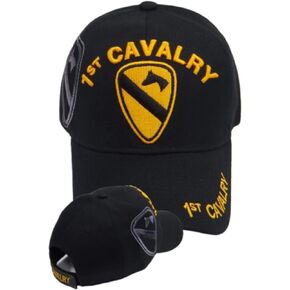 1st Cavalry Side Emblem Shadow, 1st Cavalry in Gold Letters on Bill, Baseball Cap, Black