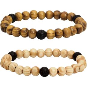 Milakoo 2Pcs Lava Rock Stone Beads Essential Oil Diffuser Bracelet for Men Women Wood Beads Bracelet