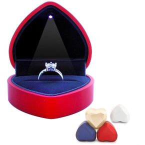 LED Light Heart Shaped Ring Box Velvet Holder Jewelry Chest Organizer Earrings Coin Jewelry presentation Box Case for Proposal Engagement Wedding Ceremony Birthday Gift (Red)