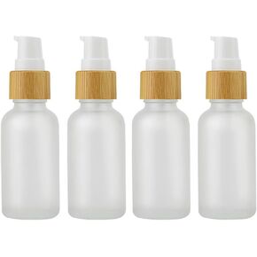 4 Pieces Frosted Glass Lotion Bottle Travel Pump Bottles Cosmetic Cream Container Dispenser Bottle For Lotion Liquid Essential Oil Blends (50ml(1.7oz))