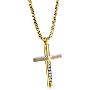 JO WISDOM Cross Necklace 316L Stainless Steel Titanium Steel Cross Crucifix Pendant Religious Jewelry for Men and Women with 24 Inch Pearl Chain 3 MM