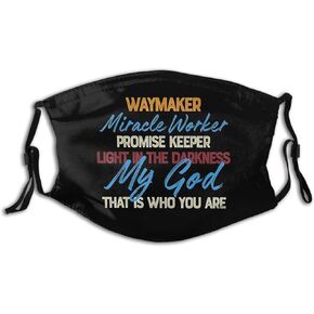 FABE Jesus Waymaker Face Mask with 2 Pcs Filters,Christian Mask Reusable Washable Balaclavas for Women Man Youth, Black, Medium