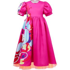 Women's Weird Doll Costume Dress Kids Cosplay Pink Puff Sleeve Dress Outfits