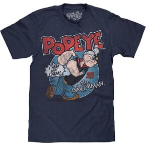 Tee Luv Popeye The Sailorman T-Shirt - I Yam What I Yam Popeye Cartoon Shirt