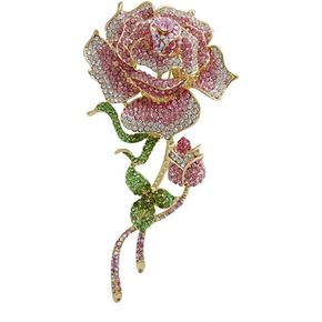 1 Pcs Rose Brooch Gold-tone Pink Rhinestone Crystal Brooch Pin Fashion Rose Flower Bud Brooch for Women Wedding Bridal Gift
