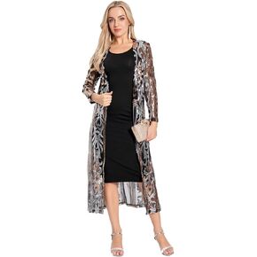 Women's Cardigan Sparkle Sequins Open Front Long Sleeve Cardigan Coat Dress for Evening Party