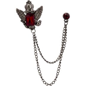 Knighthood Gun Metal with Red Stone Crown Hanging Chain Brooch