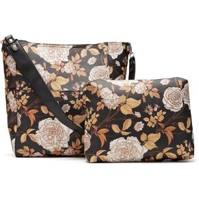 Shoulder Bucket Bag Women Designer Handbags Tote Purses with Floral Sunflower Butterflies Print innner Pouch 2-piece Size Bag