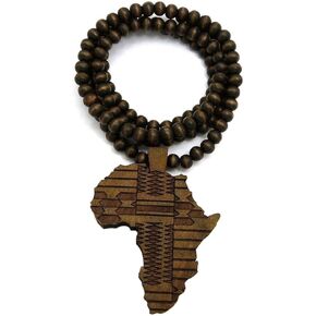 MENS AFRICA MAP WOOD AFRICAN CONTINENT EGYPTIAN SYMBOL WOODEN BEAD CHAIN NECKLACE