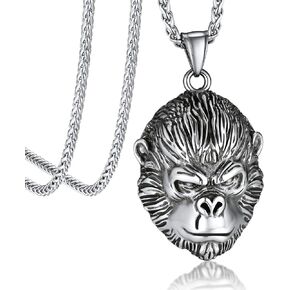 Bandmax Retro Style Animal Necklace for Men Women Stainless Steel/Black Ancient Animal Gorilla/Crocodile/Dinosaur/Snake Pendants with 22" Spiga Chain
