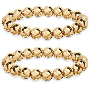 14K Gold Plated Beaded Bracelets Letter Stretch Dainty Stackable Bracelet for Women Girls