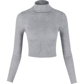 Women's Turtleneck Long Sleeve Fine Gauge Sweater Crop Top