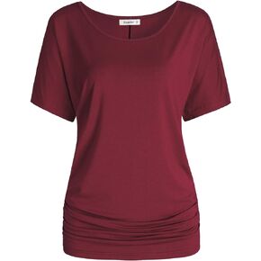 Esenchel Women's Short Sleeves Dolman Top Scoop Neck Drape Shirt