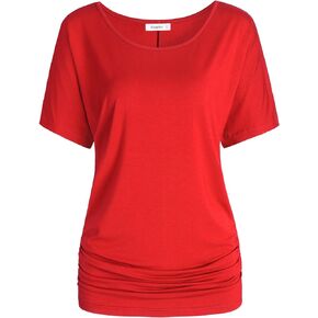 Esenchel Women's Short Sleeves Dolman Top Scoop Neck Drape Shirt