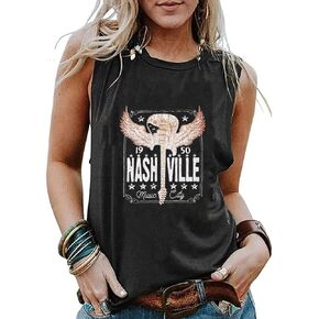 TIQIEYAL Nashville Music City Tank Tops Women Funny Guitar Graphic Shirt Casual Sleeveless Country Music Tees