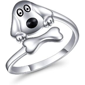 925 Sterling Silver Animal Thumb Ring Raccoon Bunny Ladybug Paw Print Cat Dog Adjustable Open Ring for Women Girls Size 6 7 8 9 Jewelry