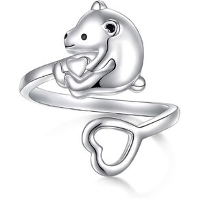 925 Sterling Silver Animal Thumb Ring Raccoon Bunny Ladybug Paw Print Cat Dog Adjustable Open Ring for Women Girls Size 6 7 8 9 Jewelry
