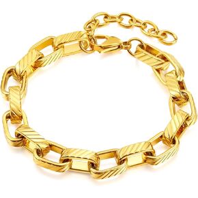 Hip Hop Stainless Steel Rectangular Chain Bracelet Chunky Link Bracelet