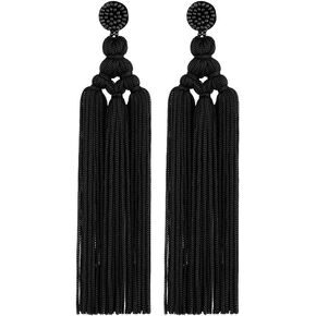 Long Woven Tassel Earrings – Big Boho Statement Tassel Layer Dangle Earrings for Women, Large Bohemian Thread Fringe Layered Chandelier Drop Earrings