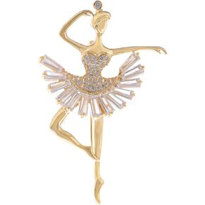 Alilang Fashion Gold Elegant Ballerina Dancing Women Crystal Rhinestone Brooch Pin Cubic Zirconia