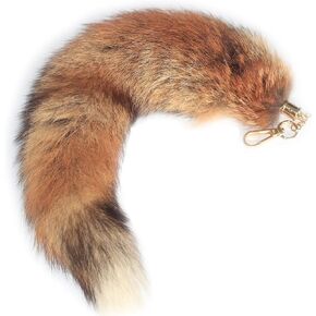 Red Fox Tail Keychain – Luxurious Genuine Fur with Gold Accents for Handbags and Apparel