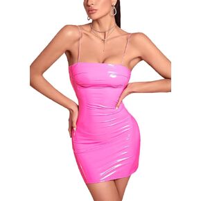 Women Sexy Off Shoulder Faux Leather Strapless Tube Top Mini Dress Vintage Club Party Corset Dress