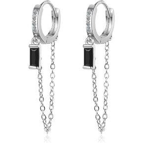 Chain Hoop Earrings for Women Tassel Chain Huggie Hoop Chain Cuff Earrings Double Chain Drop Dangle Earrings