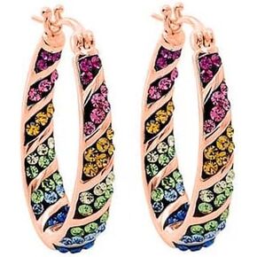 Savlano 14K Gold Plated Inside Out Multicolor Rainbow Crystal Hoop Earrings For Women & Girls Comes With Gift Box