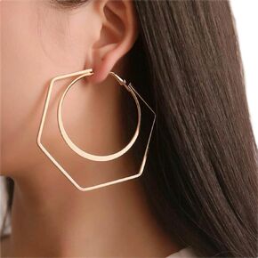 Large Geometric Hoop Dangle Drop Earrings Gold Round Circle Hoop Drop Earrings Big Hexagon Dangle Earrings Statement Geometric Earrings Jewelry for Women and Girls