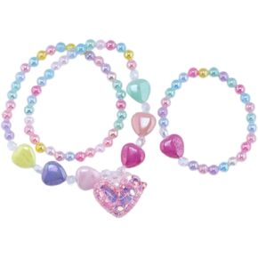 Caiyao Heart and Bowknot Stretch Necklace Little Girl Necklace Bracelet Set, Little Girls Jewelry Heart and Bowknot Necklace Bracelet for Girls