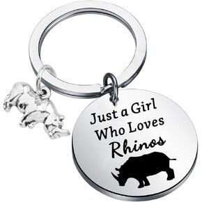 PLITI Rhino Gift Rhino Lover Gift Just A Girl Who Loves Rhinos Keychain Rhinoceros Charm Jewelry Rhino Owner Gift