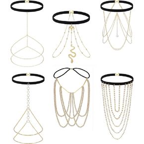 FASACCO 6-8 قطعة سلسلة الأفعى الساق سلسلة الفخذ للنساء الطبقات كريستال بوهو الجسم سلاسل حفلة الصيف الشاطئ الفخذ الجسم سلسلة مجوهرات in Kuwait