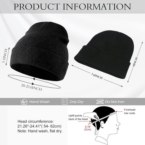 2PCS Beanie for Men, Stretchy Soft Cuffed Wooly Beanie with Thick Warm Lining, Unisex Classic Winter Hat, Gifts for Women Men Her Him Dad (Black and White), Black and White, One size in Saudi Arabia