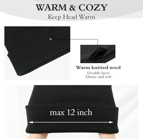 2PCS Beanie for Men, Stretchy Soft Cuffed Wooly Beanie with Thick Warm Lining, Unisex Classic Winter Hat, Gifts for Women Men Her Him Dad (Black and White), Black and White, One size in Saudi Arabia