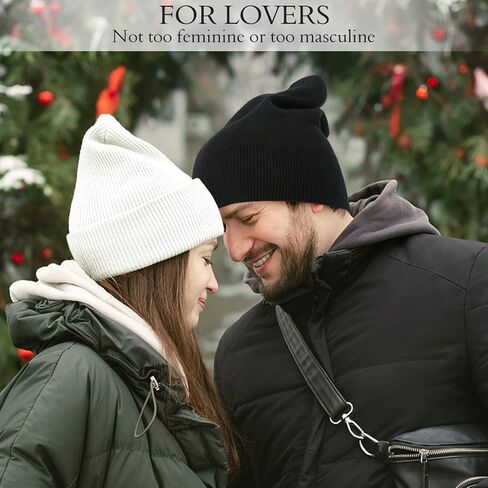 2PCS Beanie for Men, Stretchy Soft Cuffed Wooly Beanie with Thick Warm Lining, Unisex Classic Winter Hat, Gifts for Women Men Her Him Dad (Black and White), Black and White, One size in Saudi Arabia