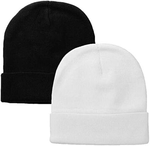 2PCS Beanie for Men, Stretchy Soft Cuffed Wooly Beanie with Thick Warm Lining, Unisex Classic Winter Hat, Gifts for Women Men Her Him Dad (Black and White), Black and White, One size in Saudi Arabia