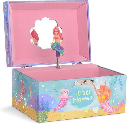 صندوق مجوهرات حورية البحر بألوان قوس قزح الموسيقية للفتيات من Jewelkeeper، حزمة تصميم رقائق ذهبية مع صندوق تخزين المجوهرات الموسيقية للفتيات مع وحيد القرن الدوار، تصميم حلوى القطن يونيكورن in Kuwait