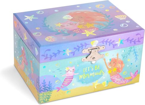 صندوق مجوهرات حورية البحر بألوان قوس قزح الموسيقية للفتيات من Jewelkeeper، حزمة تصميم رقائق ذهبية مع صندوق تخزين المجوهرات الموسيقية للفتيات مع وحيد القرن الدوار، تصميم حلوى القطن يونيكورن in Kuwait