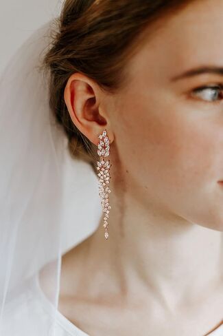 SWEETV Wedding Bridal Earrings for Brides Bridesmaids, Cubic Zirconia Rhinestone Dangling Prom Earrings for Women, Formal Party in Saudi Arabia