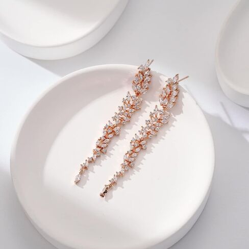 SWEETV Wedding Bridal Earrings for Brides Bridesmaids, Cubic Zirconia Rhinestone Dangling Prom Earrings for Women, Formal Party in Saudi Arabia