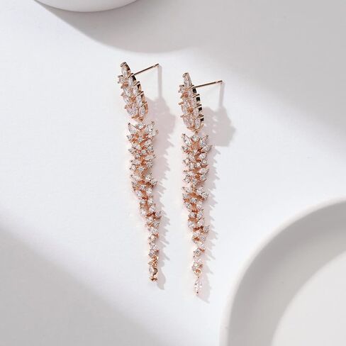 SWEETV Wedding Bridal Earrings for Brides Bridesmaids, Cubic Zirconia Rhinestone Dangling Prom Earrings for Women, Formal Party in Saudi Arabia
