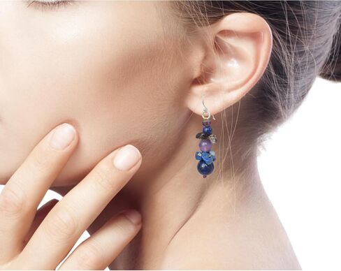 NOVICA Artisan Handmade Lapis Lazuli Amethyst Beaded Earrings .925 Sterling Silver Glass Garnet Smoky Quartz Blue Multicolor Purple Dangle Thailand Birthstone 'Thai Harmony' in Saudi Arabia