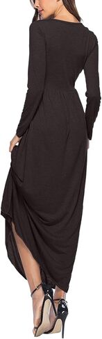 Rooscier Women's Round Neck Ruched Long Sleeve A Line Loose Casual Long Dress in Saudi Arabia