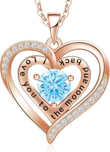 Ysabeau Jewelry for Women Birthstone Necklace Rose Gold Plated 925 Sterling Silver Necklace for Women, Heart Pendant Necklaces Gift for Her Wife Mom Birthday Anniversary Mother's Day Valentine's Day in Kuwait