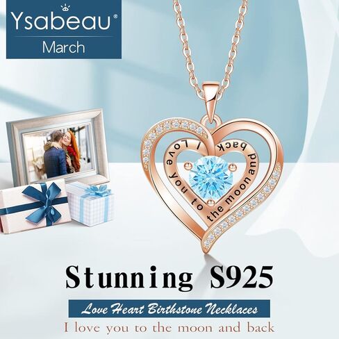 Ysabeau Jewelry for Women Birthstone Necklace Rose Gold Plated 925 Sterling Silver Necklace for Women, Heart Pendant Necklaces Gift for Her Wife Mom Birthday Anniversary Mother's Day Valentine's Day in Kuwait