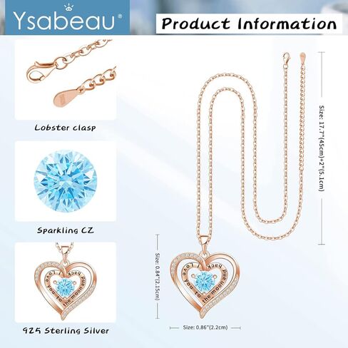 Ysabeau Jewelry for Women Birthstone Necklace Rose Gold Plated 925 Sterling Silver Necklace for Women, Heart Pendant Necklaces Gift for Her Wife Mom Birthday Anniversary Mother's Day Valentine's Day in Kuwait