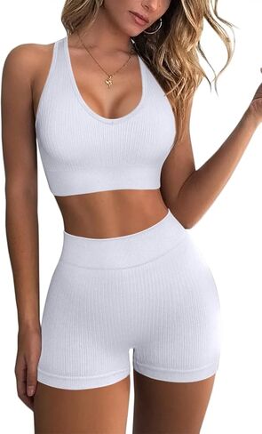 Mulisky Women’s 2 Piece Workout Sets for Women Ribbed Seamless High Waist Booty Shorts Gym Yoga Outfits in Kuwait