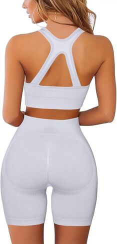 Mulisky Women’s 2 Piece Workout Sets for Women Ribbed Seamless High Waist Booty Shorts Gym Yoga Outfits in Kuwait